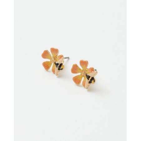 PENDIENTE DE BOTÓN DE ABEJA Y FLOR