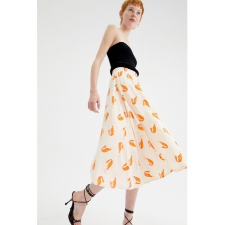 FALDA MIDI CON CINTURA ELÁSTICA Y ANIMAL PRINT.