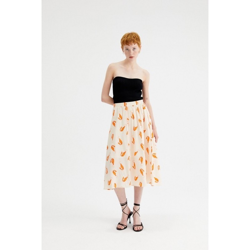 FALDA MIDI CON CINTURA ELÁSTICA Y ANIMAL PRINT.