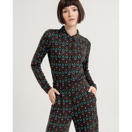 PANTALÓN LARGO ANCHO ELÁSTICO Y ESTAMPADO,MARRÓN.