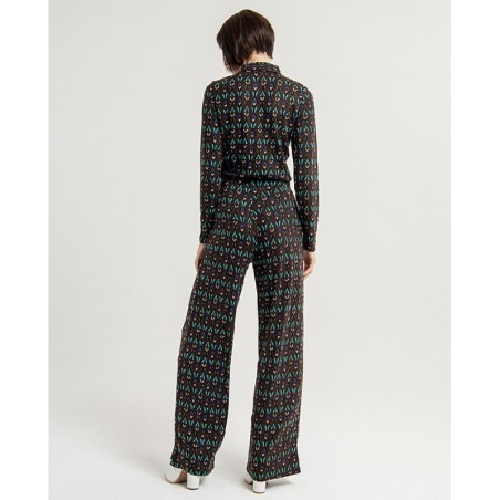 PANTALÓN LARGO ANCHO ELÁSTICO Y ESTAMPADO,MARRÓN.