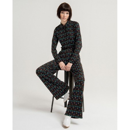 PANTALÓN LARGO ANCHO ELÁSTICO Y ESTAMPADO,MARRÓN.