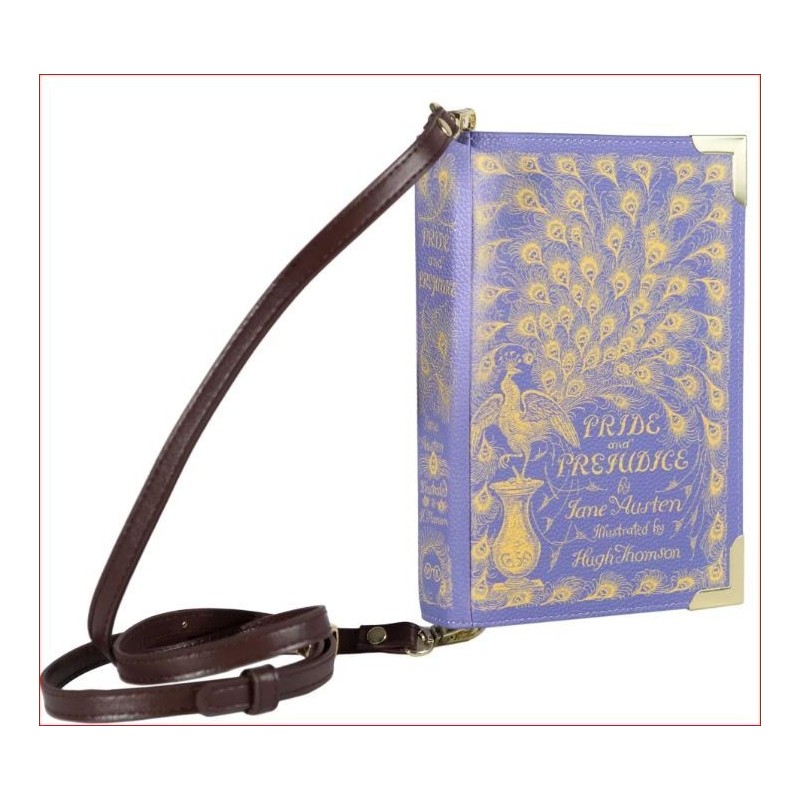 ORGULLO Y PREJUICIO,BOLSO LIBRO,BANDOLERA,MONEDERO,MORADO.