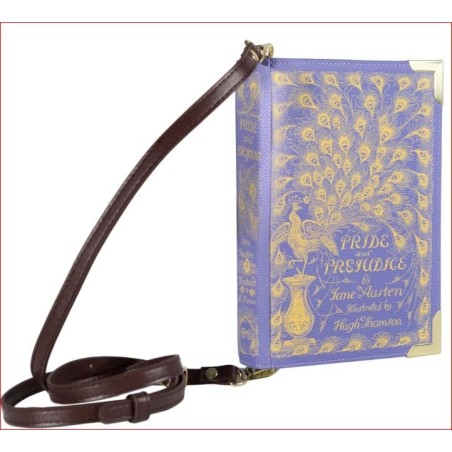 ORGULLO Y PREJUICIO,BOLSO LIBRO,BANDOLERA,MONEDERO,MORADO.