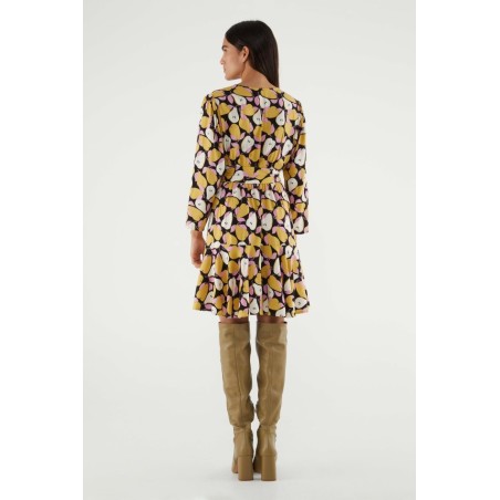 VESTIDO CORTO CRUZADO CON ESTAMPADO DE PERAS.