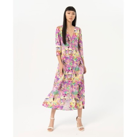 VESTIDO LARGO ABOTONADO,ENTALLADO EN CINTURA.