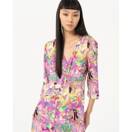 VESTIDO LARGO ABOTONADO,ENTALLADO EN CINTURA.