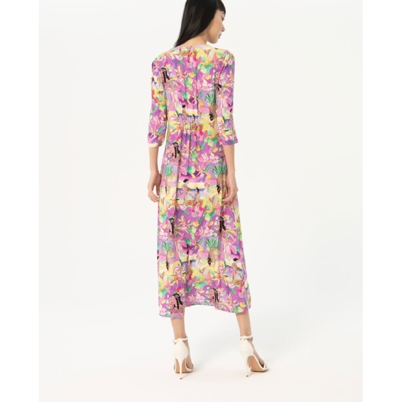 VESTIDO LARGO ABOTONADO,ENTALLADO EN CINTURA.