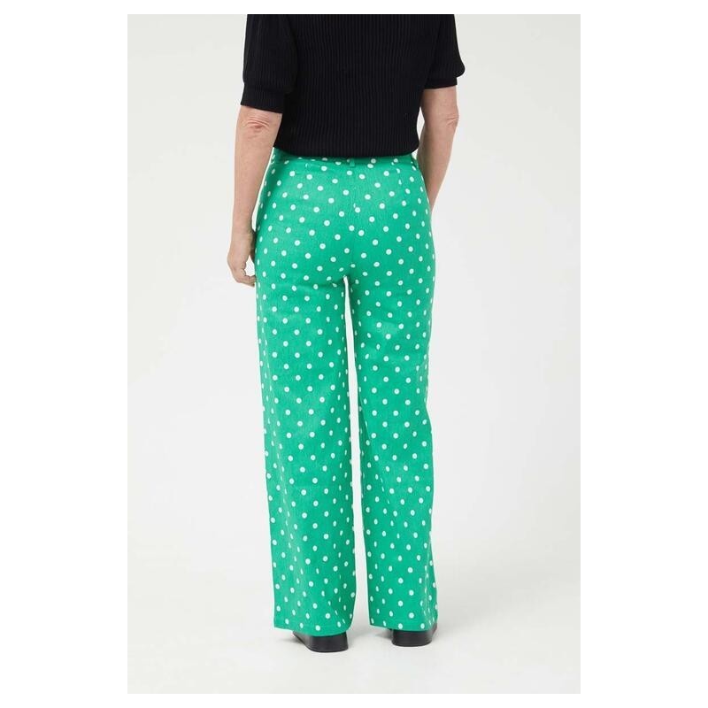 PANTALÓN VAQUERO RECTO LUNARES VERDE.