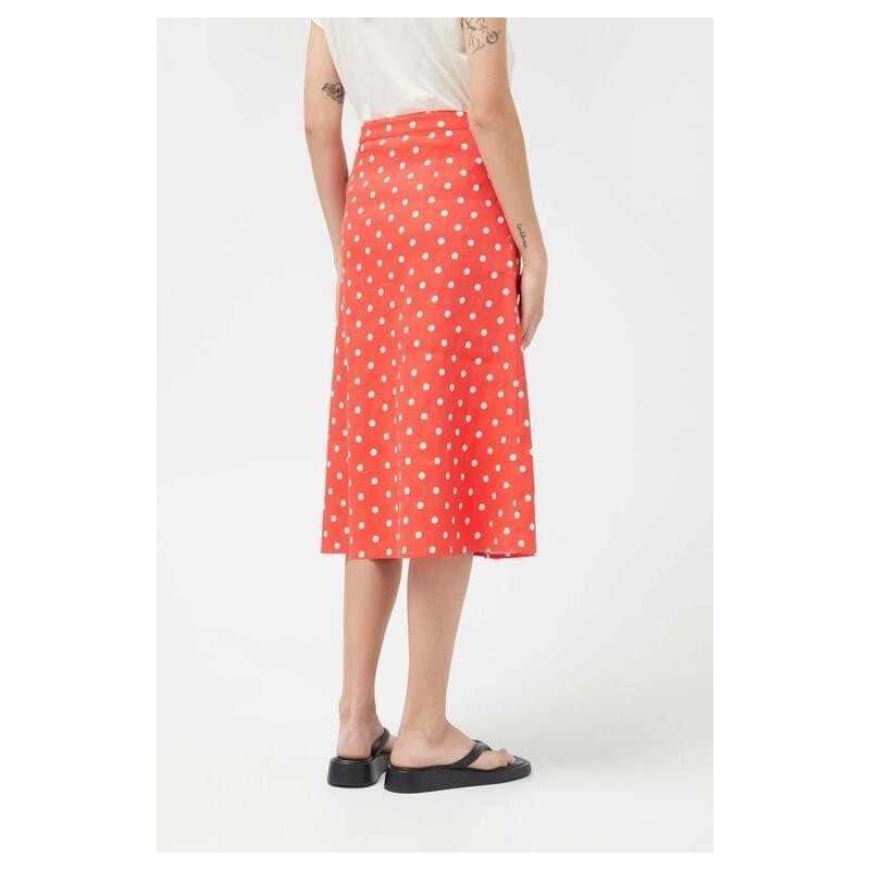 FALDA MIDI VAQUERA LUNARES ROJA.