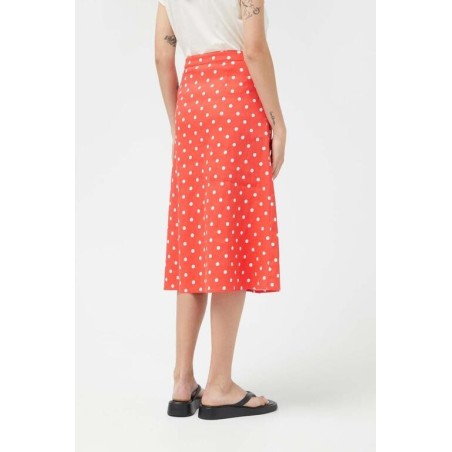 FALDA MIDI VAQUERA LUNARES ROJA.