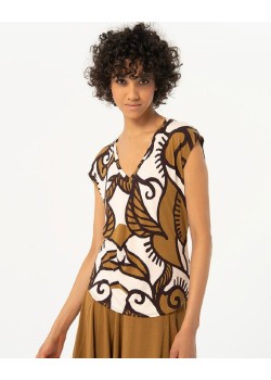 Camiseta escote de pico sin mangas kaki 2