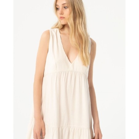 VESTIDO LARGO CON VOLANTES SIN MANGAS BLANCO.