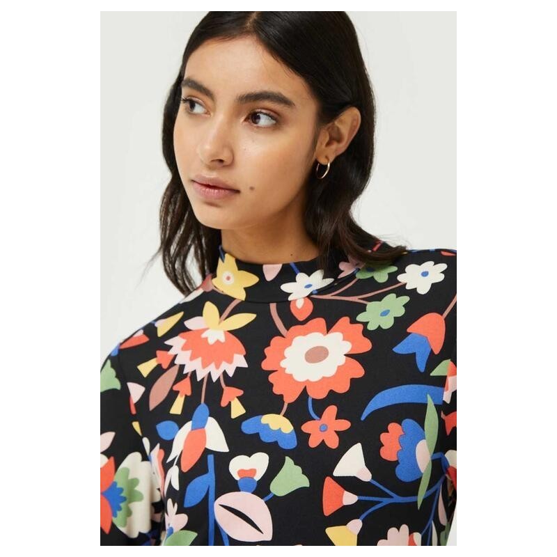 Vestido largo de punto estampado floral grande.