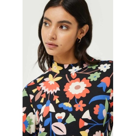 Vestido largo de punto estampado floral grande.