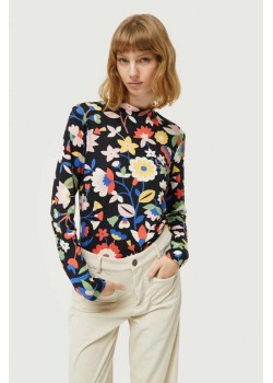 Top ajustado estampado floral grande.