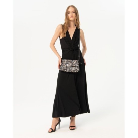 Vestido largo con nudo  fruncido delantero,negro.