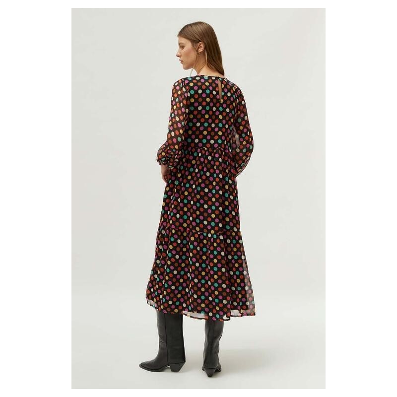 Vestido largo estampado de lunares multicolor.