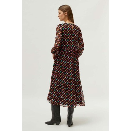 Vestido largo estampado de lunares multicolor. Vestido largo estampado de lunares multicolor.