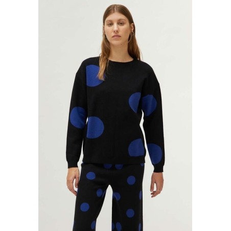 Jersey de punto jacquard estampado de lunares azules.