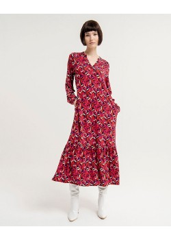 Vestido largo y ancho,manga volumen y volante.