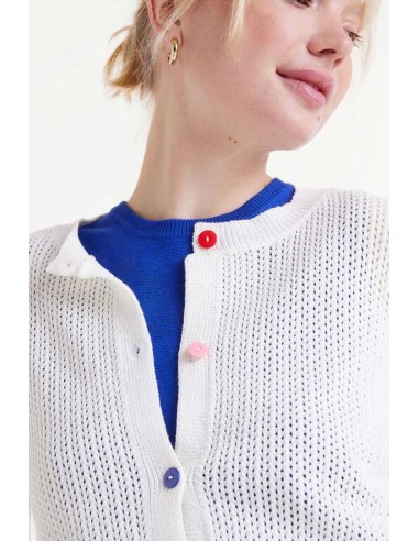CHAQUETA DE PUNTO CON BOTONES DE COLORES.