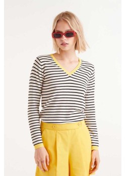 JERSEY DE PUNTO,CUELLO PICO DE RAYAS.