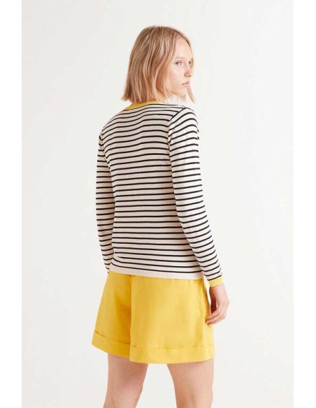 JERSEY DE PUNTO,CUELLO PICO DE RAYAS.