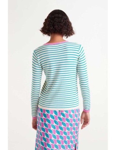 JERSEY DE PUNTO,CUELLO PICO DE RAYAS.