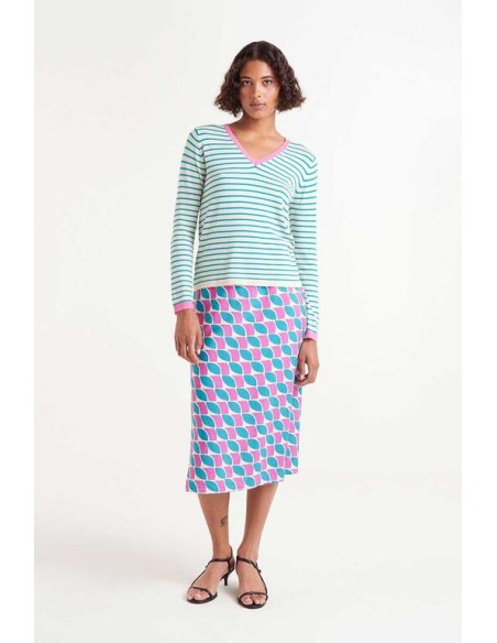 JERSEY DE PUNTO,CUELLO PICO DE RAYAS.