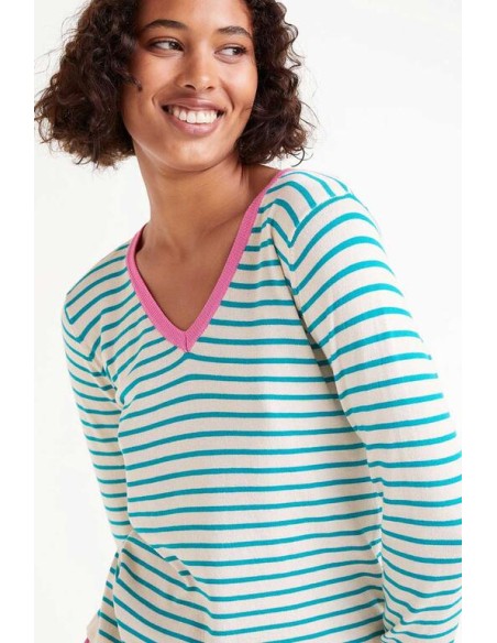 JERSEY DE PUNTO,CUELLO PICO DE RAYAS.