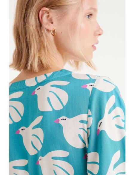 VESTIDO CORTO RAYÓN LENZING "ECOVERO" ESTAMPADO DOVE.