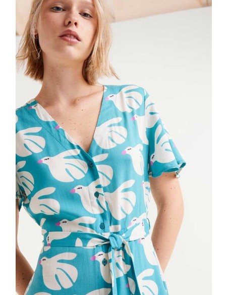 VESTIDO CORTO RAYÓN LENZING "ECOVERO" ESTAMPADO DOVE.