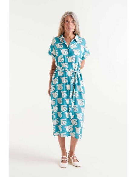 VESTIDO MIDI RAYÓN LENZING "ECOVERO"ESTAMPADO DOVE. VESTIDO MIDI RAYÓN LENZING "ECOVERO"ESTAMPADO DOVE.
