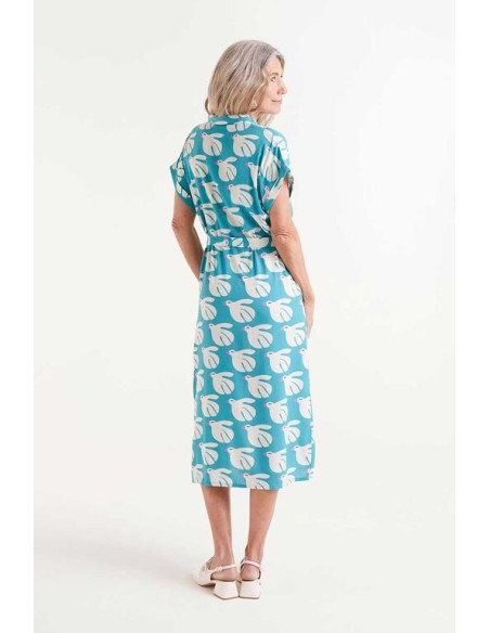 VESTIDO MIDI RAYÓN LENZING "ECOVERO"ESTAMPADO DOVE. VESTIDO MIDI RAYÓN LENZING "ECOVERO"ESTAMPADO DOVE.