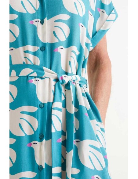 VESTIDO MIDI RAYÓN LENZING "ECOVERO"ESTAMPADO DOVE. VESTIDO MIDI RAYÓN LENZING "ECOVERO"ESTAMPADO DOVE.