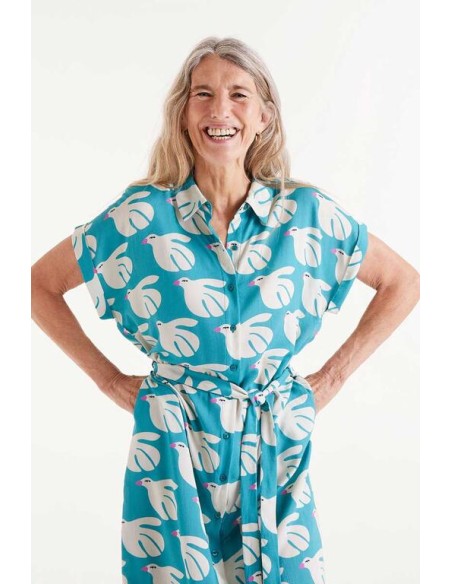 VESTIDO MIDI RAYÓN LENZING "ECOVERO"ESTAMPADO DOVE. VESTIDO MIDI RAYÓN LENZING "ECOVERO"ESTAMPADO DOVE.