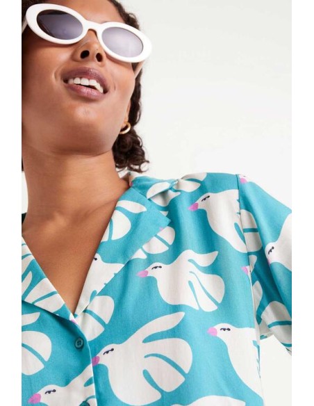 CAMISA RAYÓN,LENZING "ECOVERO"ESTAMPADO DOVE.