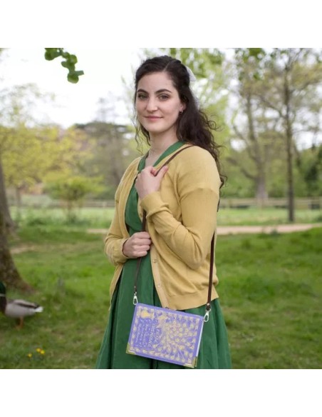 ORGULLO Y PREJUICIO,BOLSO LIBRO,BANDOLERA,MONEDERO,MORADO.