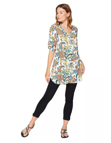 TÚNICA ESTAMPADA CON MANGA.