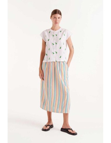 CAMISA CON ESTAMPADO PIÑAS,CUELLO MAO,M/CORTA.