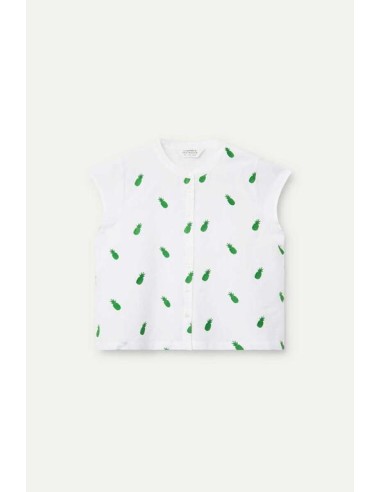 CAMISA CON ESTAMPADO PIÑAS,CUELLO MAO,M/CORTA.