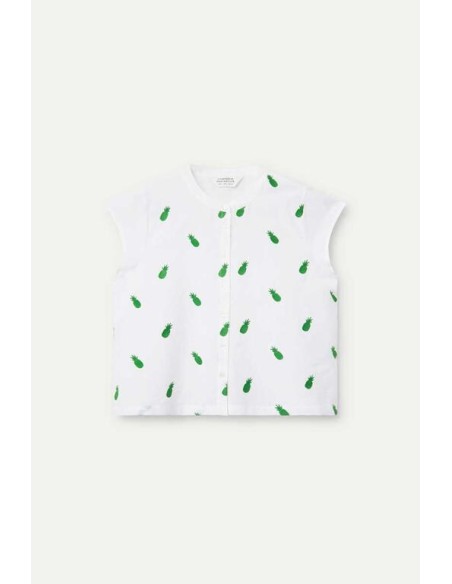 CAMISA CON ESTAMPADO PIÑAS,CUELLO MAO,M/CORTA.