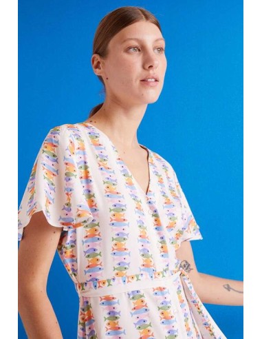 VESTIDO CORTO LENZING "ECOVERO" CON ESTAMPADO MARINA.