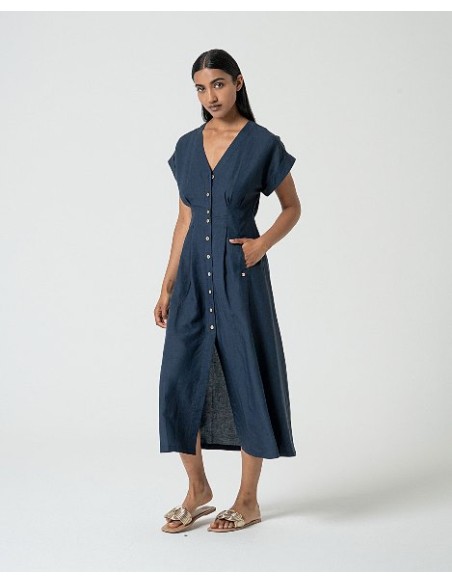 VESTIDO CAMISERO LARGO MIDI.