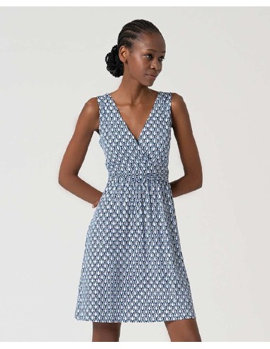 VESTIDO CORTO,ESCOTE CRUZADO Y FRUNCE EN CINTURA.