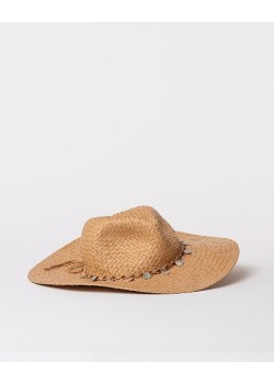SOMBRERO EFECTO RAFIA CON DETALLE DE MONEDAS.