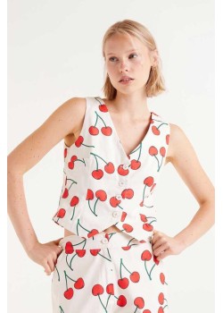 CHALECO CON ESTAMPADO DE CEREZAS.