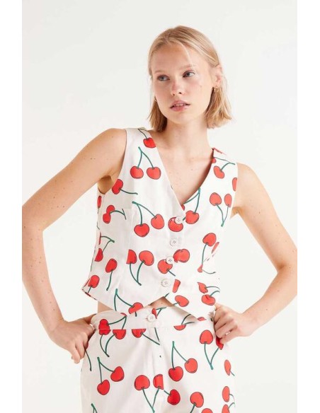 CHALECO CON ESTAMPADO DE CEREZAS.