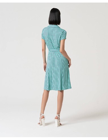 VESTIDO ELÁSTICO CAMISERO ESTAMPADO.